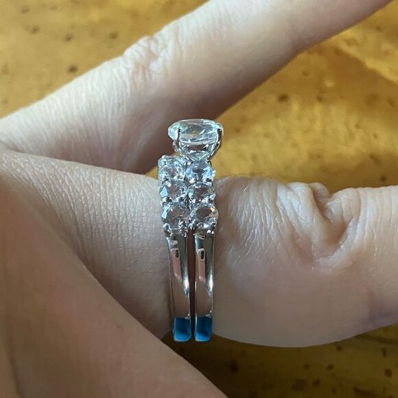 Natural White Topaz Sterling Silver Ring Set Size 6 - Picture 3 of 9